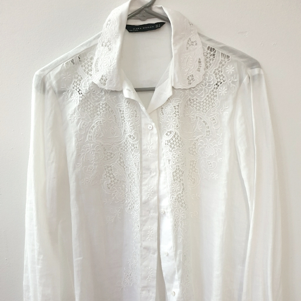 Beautiful white Zara embroidery shirt